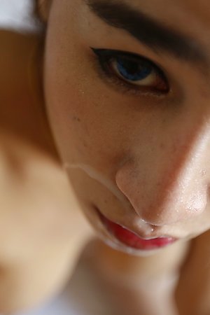 20 year old busty Thai ladyboy sucks and fucks white cock dry and get cum on her face